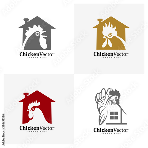 Set of House Chicken logo design vector template, Rooster illustration, Symbol icon