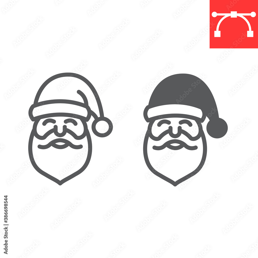 Santa Claus line and glyph icon, merry christmas and xmas, new year sign vector graphics, editable stroke linear icon, eps 10.