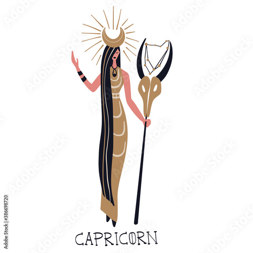 Zodiac signs Capricorn. Vector illustration of the zodiac symbol. Vector illustration in flat style