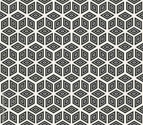 Vector seamless pattern. Repeating geometric black and white rhombus lines. Abstract lattice background design.