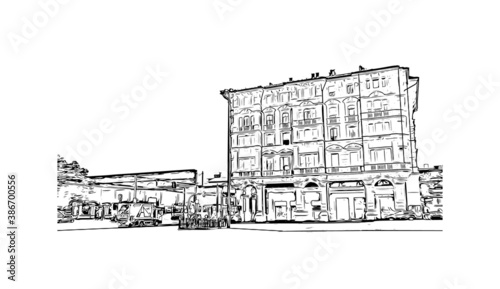 Building view with landmark of Bologna is the capital and largest city of  Northern Italy. Hand drawn sketch illustration in vector.