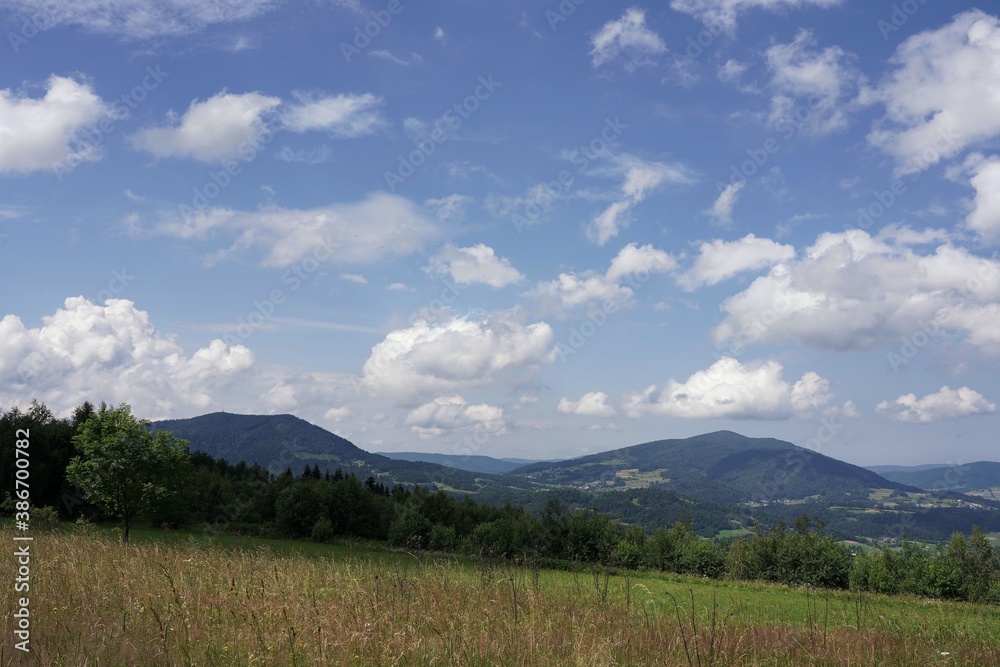 July in the Beskids, view from a mountain meadow