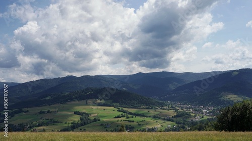 Fototapeta Naklejka Na Ścianę i Meble -  July in the Beskids, view from the mountain meadow