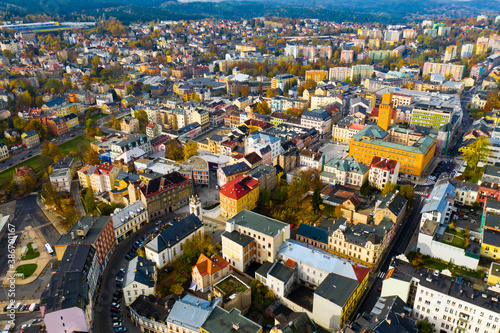 Panoramic view of historical center of Jablonec nad Nisou, Czech Republic