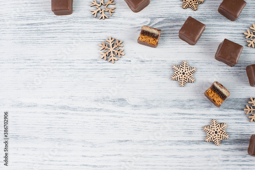 Fotografie Domino stones, a german traditional christmas sweet with gingerbread, marzipan a