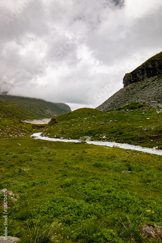 Aerial view of mountainscape below Lac de Moiry in the Swiss Alps. CH Switzerland. photo