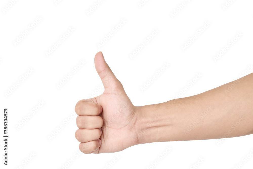 Thumbs up hand gesture isolated on white background with clipping path