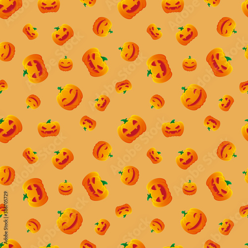 Halloween Pattern Jack O Lantern Pumpkin Smile Angry Vector Design Background