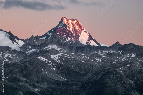 sunrise over the swiss Alps  Switzerland. sillhouettes of mountains
