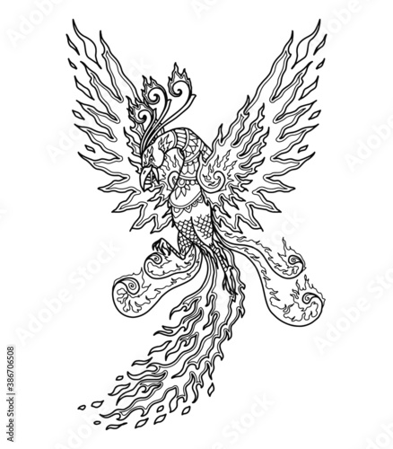 phoenix mandala design for coloring book or t shirt design print