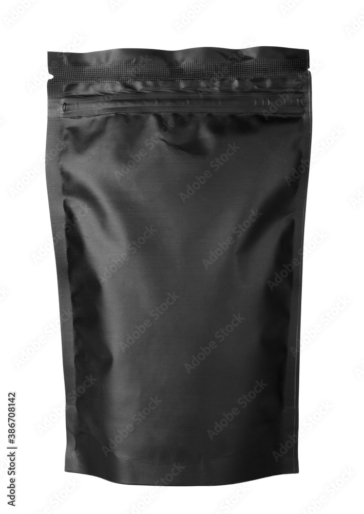 Black paper package with coffe or tea isolated Black paper package with coffe or tea isolated