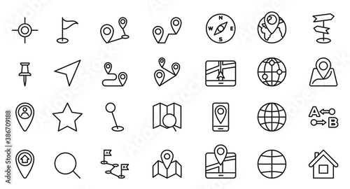 Set of vector linear icons. Navigation