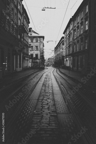 Fototapeta Naklejka Na Ścianę i Meble -  The ancient city of Lviv. Stylized edit with noise and grain