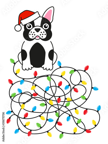 Dog bulldog tangled christmas lights Greeting card