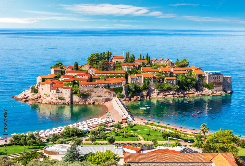 View on Sveti Stefan island, Budva riviera, Montenegro
