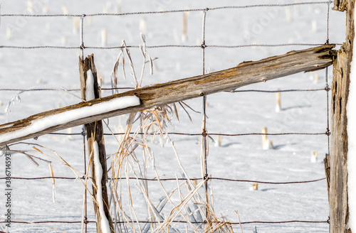rural fence in the snow