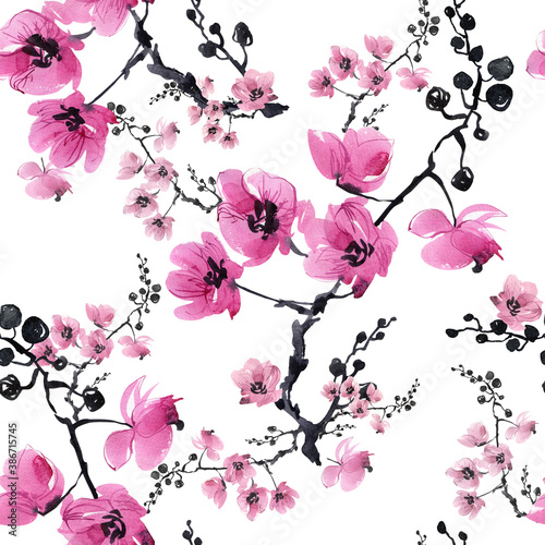 Seamless beautiful print of watercolor flowers