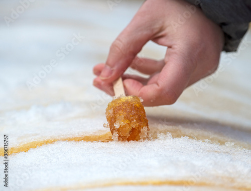 Maple taffy on a stick