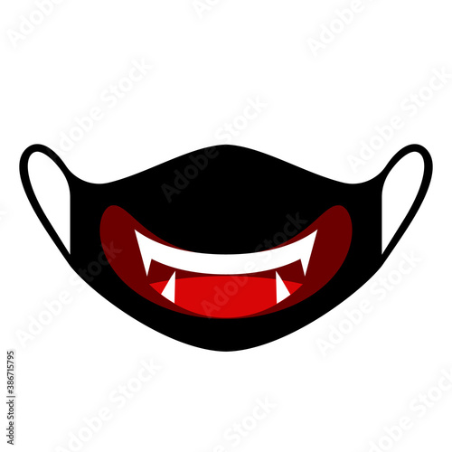 Smile with fangs count dracula medical mask halloween. stay at home concept and covid19