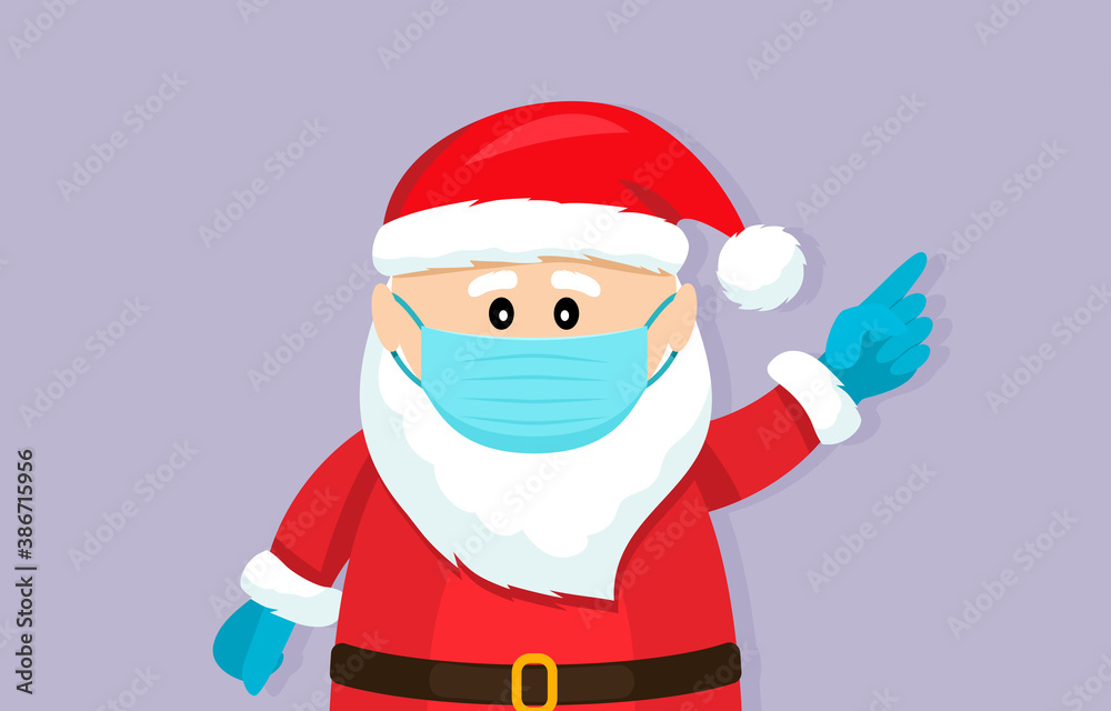 Santa Claus in a medical mask and surgical gloves. Covid 19 prevention concept. Santa Claus in a medical mask and surgical gloves. Covid 19 prevention concept.