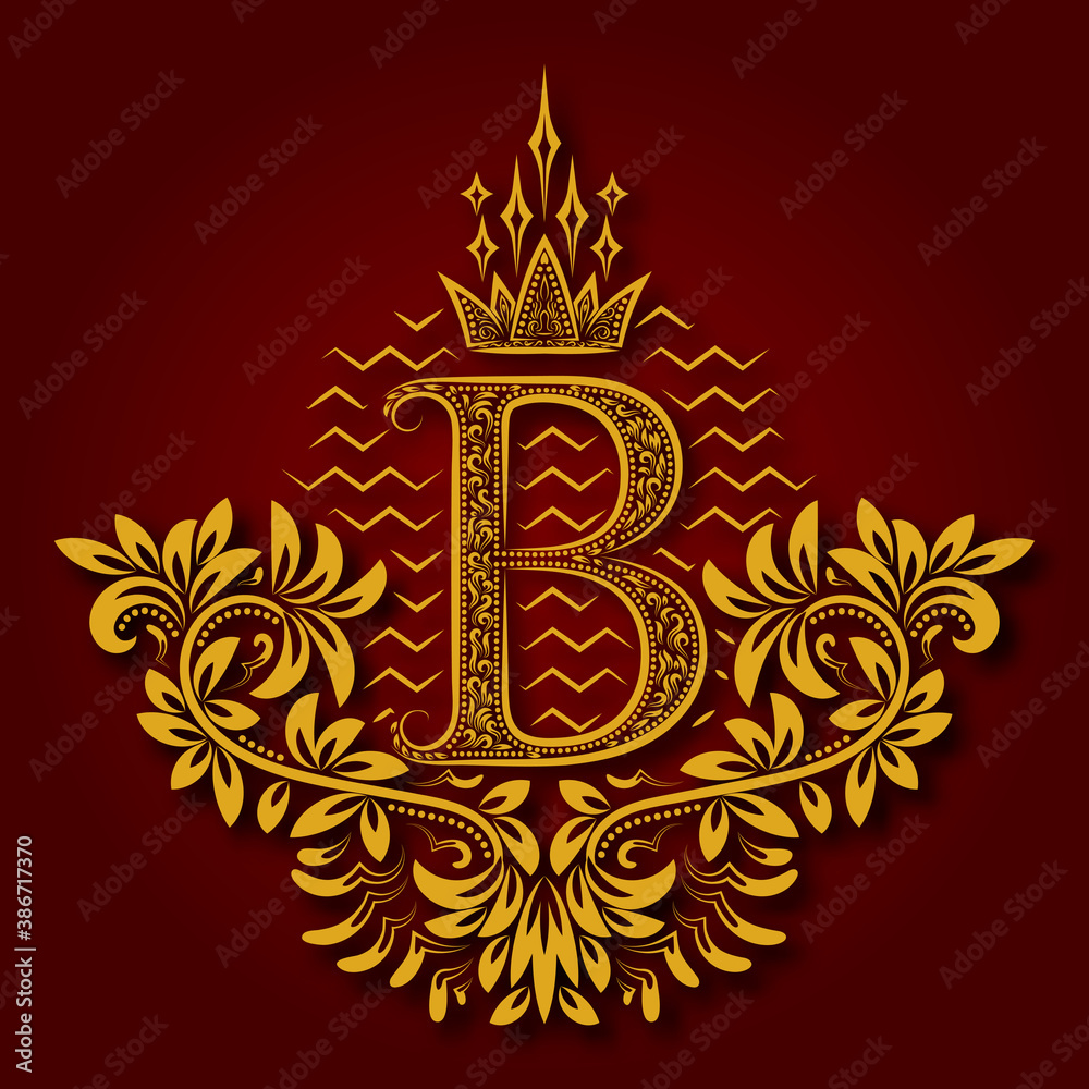 Letter B heraldic monogram in coats of arms form. Vintage golden logo ...
