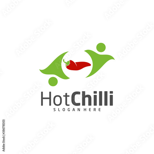 Chili with People logo design vector template, Red Chili Illustration, Symbol Icon