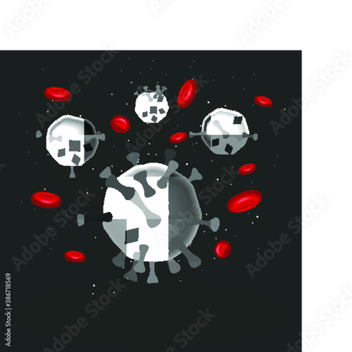 Design of a coronavirus outbreak with a viral cell in microscopic form. Illustration template on the topic of a dangerous SARS epidemic for an advertising banner or leaflet.