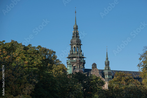 Tower and spire on a gothic museal building in Stockholm