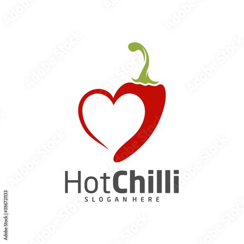 Love Chili logo design vector template, Red Chili Illustration, Symbol Icon