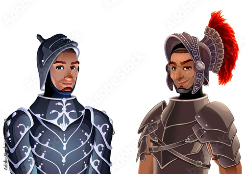 Couple of knights. Vector fantasy isolated characters for games and app. 
