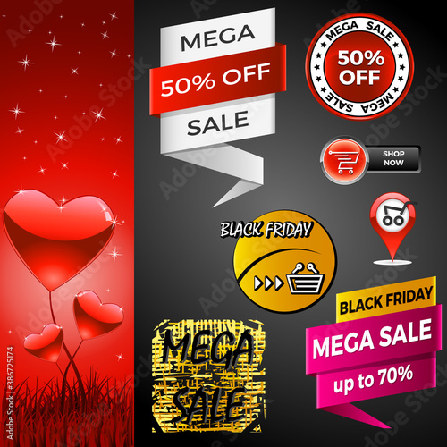 Werbebanner - Schlussverkauf, Sale, Valentinstag, Black Friday, Warenkorb