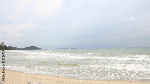 Beautiful beach with Background at Sunrise Mae Rumphueng Beach, Thailand photo