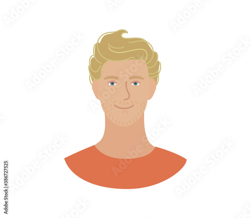 Happy Scandinavian man with a modern hairstyle. Avatar male profile character in cartoon style.