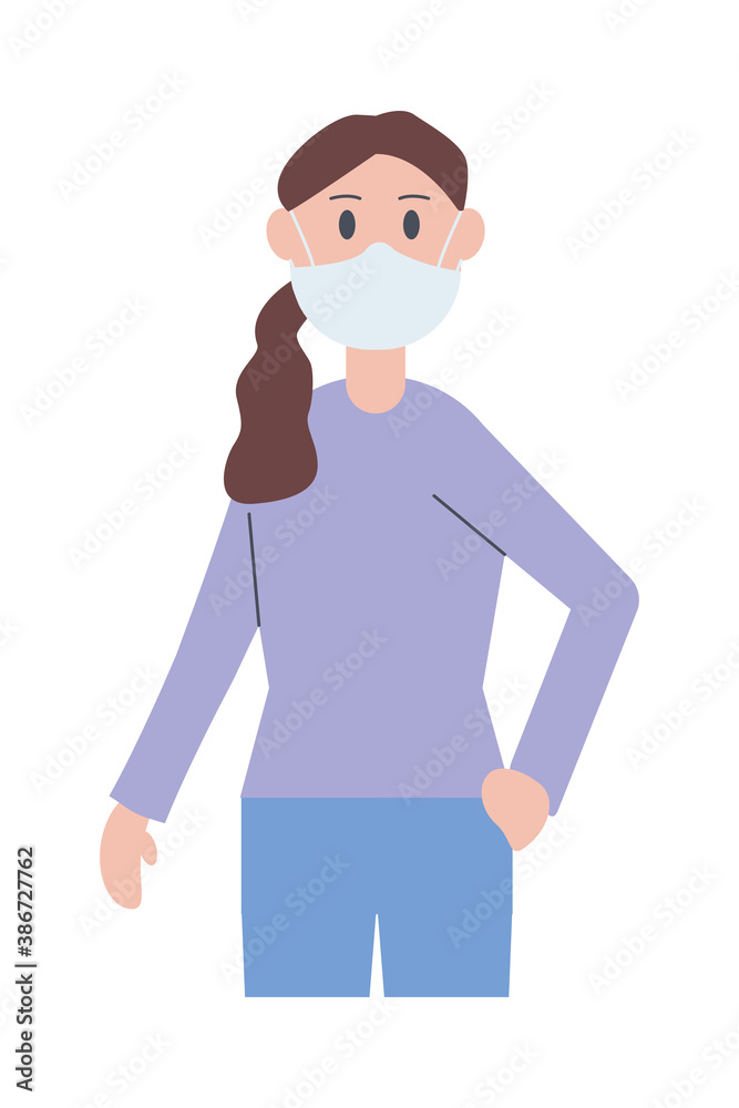 woman wearing medical mask character