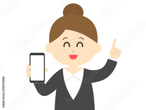 スマートフォンの画面を見せる女性のイラスト