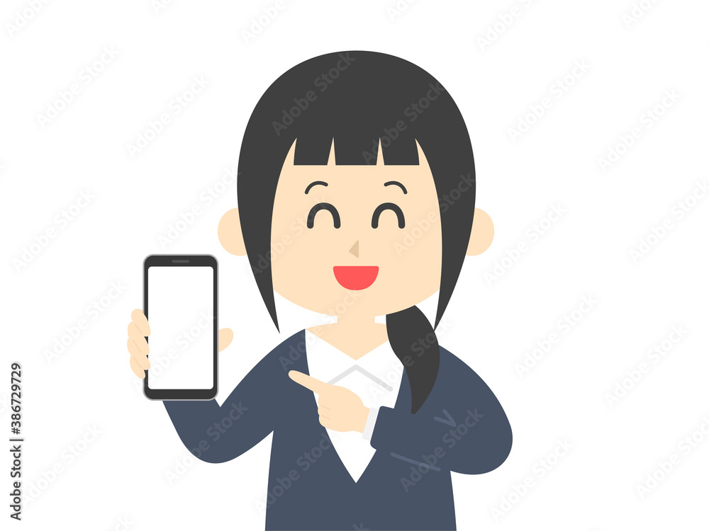 スマートフォンの画面を見せる女性のイラスト