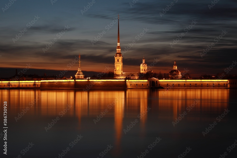 Peter and Paul Fortress at sunset in Saint-Petersburg