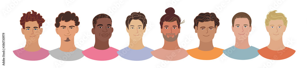 Diverse people. Men of different nationalities. Smiling men avatar set in cartoon style. Diverse people. Men of different nationalities. Smiling men avatar set in cartoon style.
