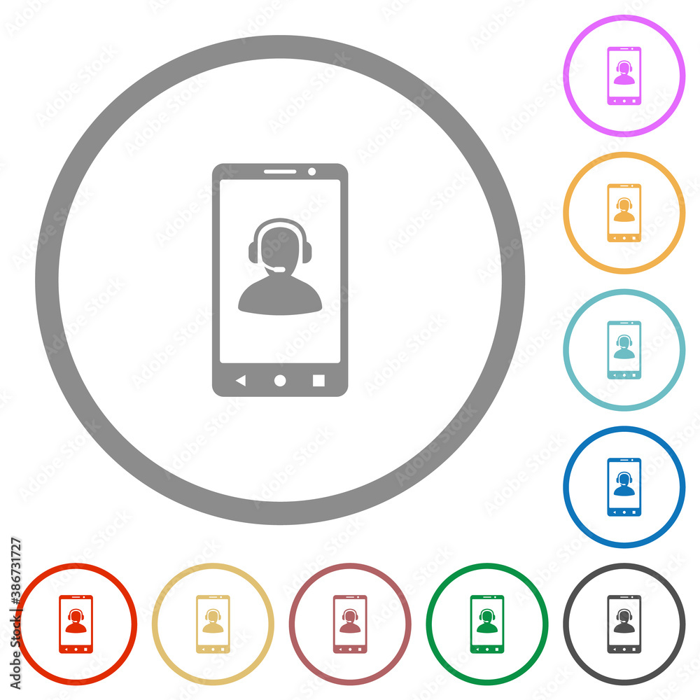 Mobile assistance flat icons with outlines Mobile assistance flat icons with outlines