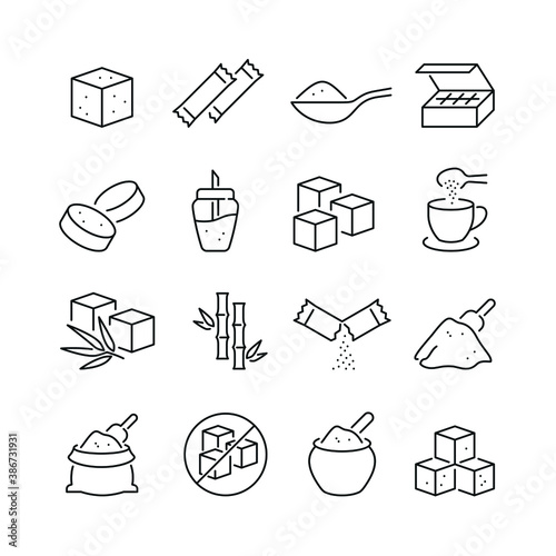 Sugar related icons: thin vector icon set, black and white kit