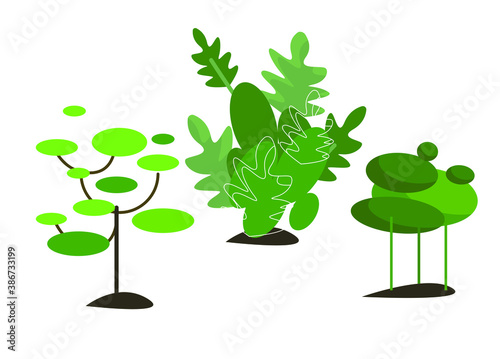 plant growing from a tree Eco, natural green garden tree design set, flat