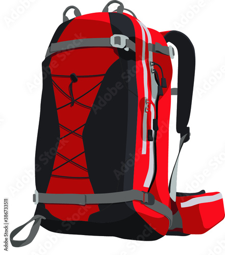 A vector illustration of a red middle sized backpack