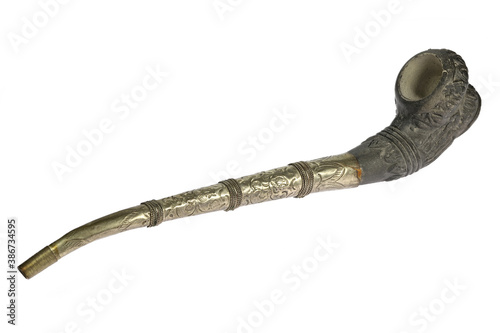 vintage opium pipe isolated on white background