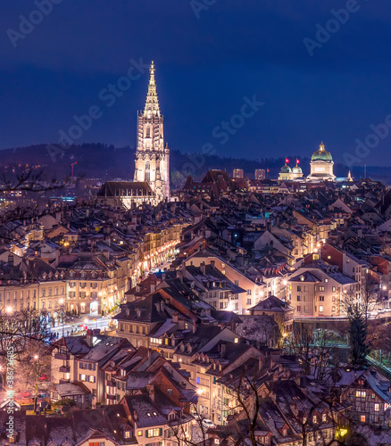 Christmas city Bern, capital of Switzerland, evening festive view