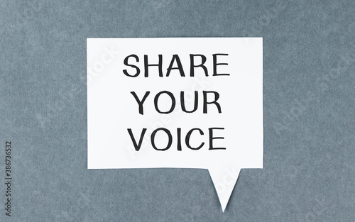 share your voice written over sticky. room for text