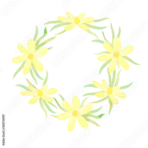 Watercolor frame with yellow spring flowers © Luna