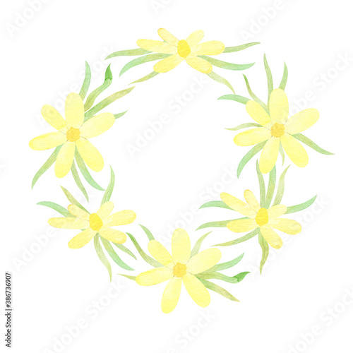 Watercolor frame with yellow spring flowers