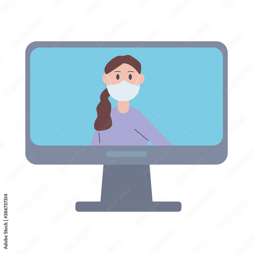 woman wearing medical mask in desktop