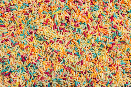 Close-up of colorful sweet noodles. Sugar whims.