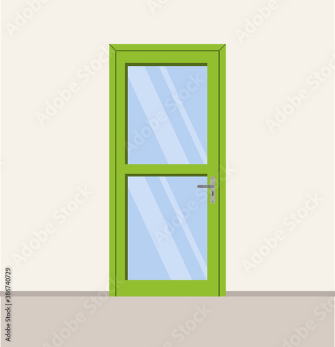 Interior doors  office  entrance. Door icon. Cartoon colourful front doors. Vector illustration in minimalistic flat design style.